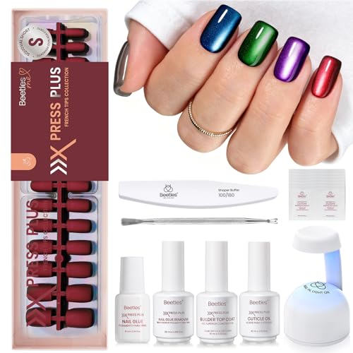 Beetles Cat Eye Nails Kit - 7 Colors Cat Eye Press On Nails Short Square - color: A - Galaxy CatEye - S