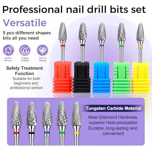 Fantexy 3/32" Carbide Nail Drill Bit Set, Tungsten Steel, 5 Pieces