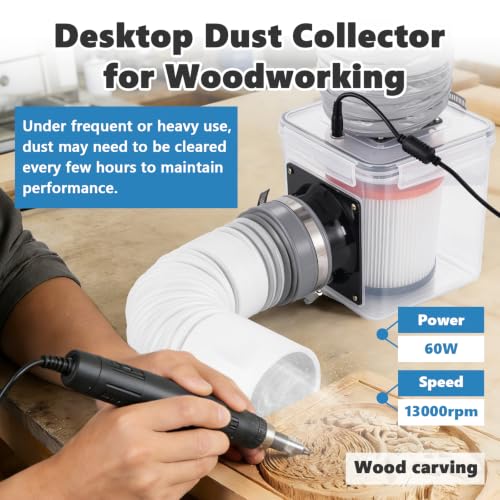 Portable Desktop Woodworking Dust Collector, 13000rpm Adjustable Airflow