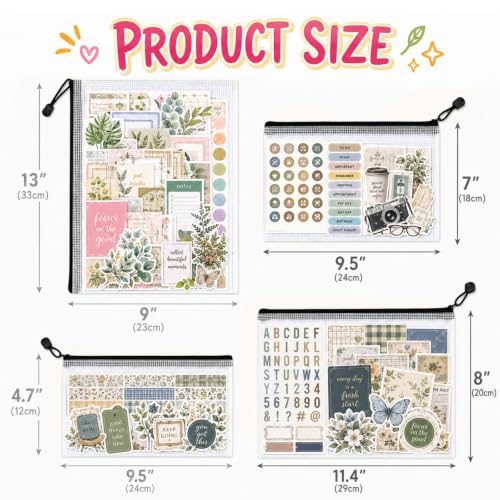 12 Pcs Sticker Storage Organizer Clear Zipper Pouches (Mixed Size) - size: Mix Size