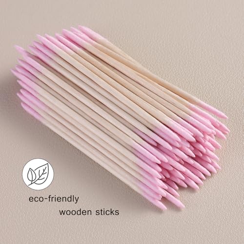 200pcs Pointed Tip Cotton Swabs with Wooden Sticks - color: Pink