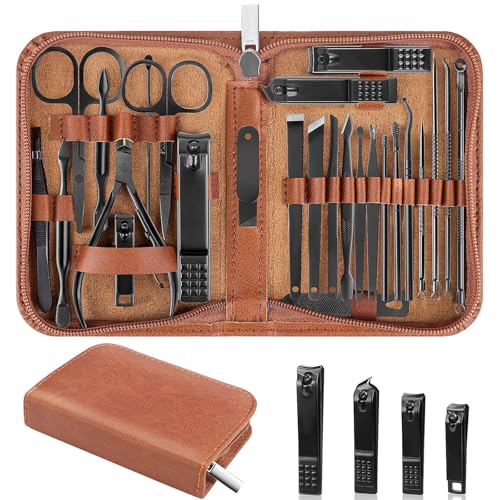 26Pcs Manicure Nail Clipper Set for Men Women Gift, Brown Case - color: Brown