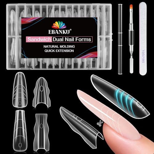 EBANKU Poly Nail Gel Sandwich Nail Form 240 Pcs Reusable Top & Bottom - color: Long Coffin & Almond