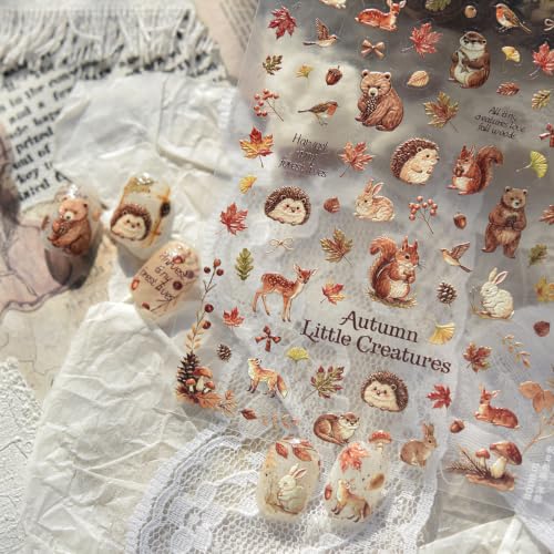 Fall Nail Stickers - Maple Leaf Squirrel Deer - color: Color-11