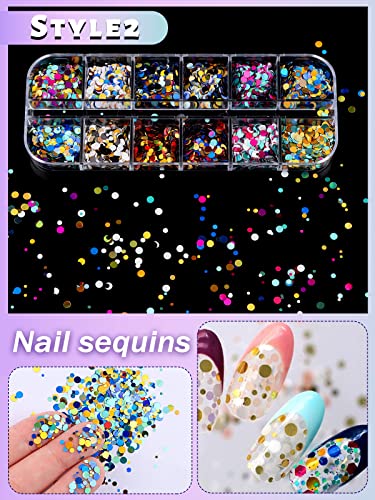 36 Color Nail Sequins Kalolary Nail Art Flake Nail Glitter - color: Round