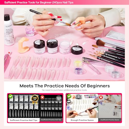 Glamonade Acrylic Nail Kit for Beginners: Prep to Finish Home Practice DIY - size: 600Pcs