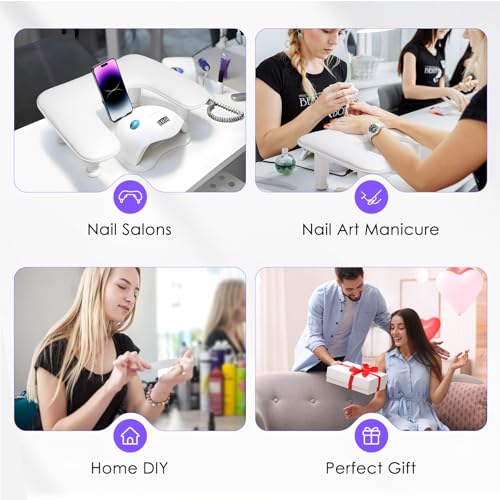 U-Shaped Manicure Arm Rest for Nails Tech with Rotating Phone Holder, White - color: 3nd Gen White