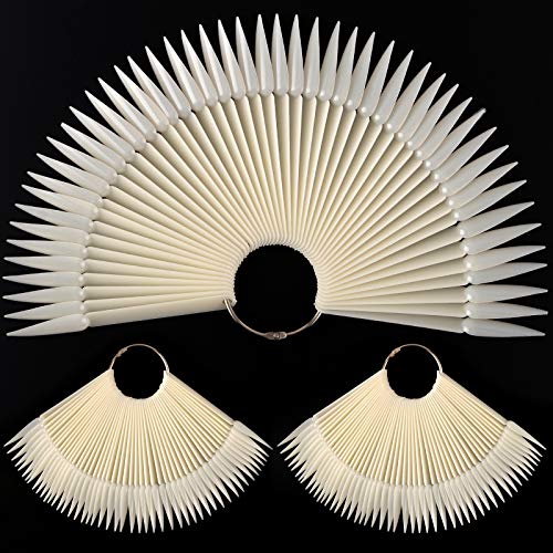 KINJOEK 3 Set Total 150 Pointed Tips Natural Nail Swatches Sticks, Nail Art Supplies Stiletto Practice Tips Display Board Sample Sticks with Ring for Nail Art Polish Color Test Display Home DIY