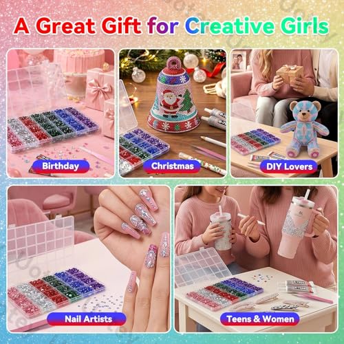 Green Red Blue Pink Silver Flatback Gems Kit 3-6mm, Bedazzler Kit for Craft - color: S5