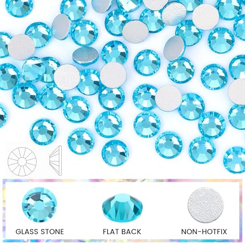 Rhinestones 1440pcs SS12 (3.0-3.2mm) Glass Flatback Crystal Aquamarine - color: Aquamarine, size: SS12/1440pcs