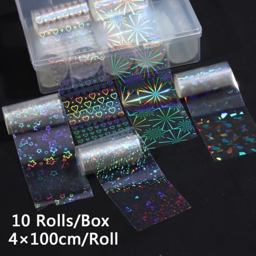 10 Rolls Aurora Nail Foil Iridescent Clear Nail Transfer Foil - color: Clear Iridescent