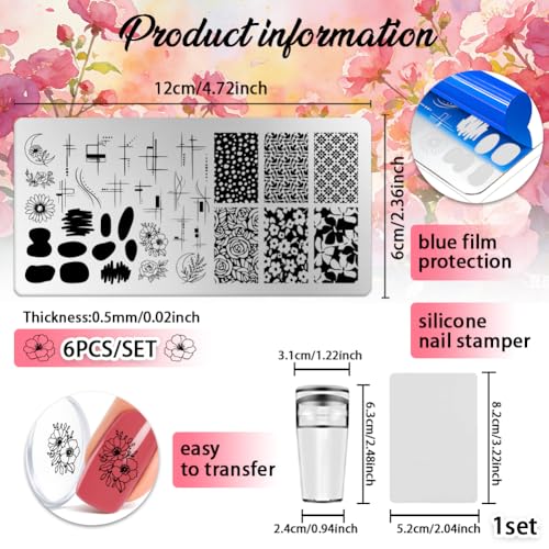 6 Sheets Nail Stamping Plate Flower Leaf Theme Nail Art Stamp - color: Flower Leaves