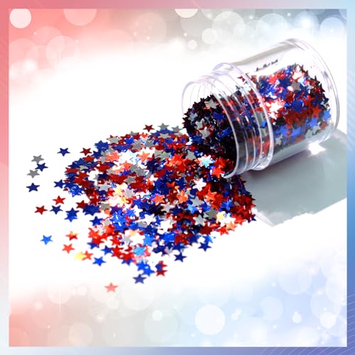 Laza 2g Stars Glitter for Independence Day Five-Pointed Star Sequins - color: Red Blue Silver Star