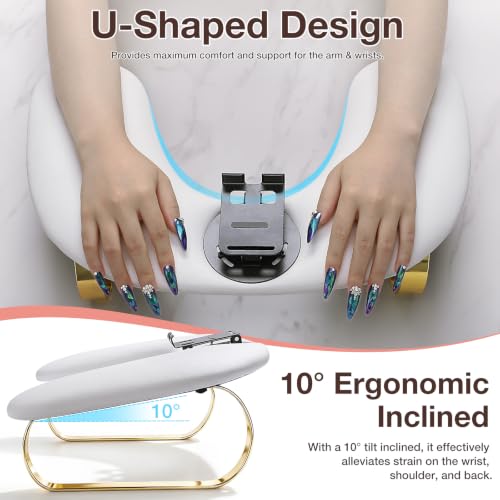 Noverlife Arm Rest for Nails Tech White U-Shaped, 360° Rotating Phone Stand