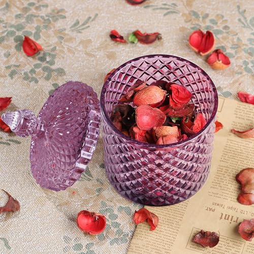 Joeyan 18oz Dark Purple Glass Jars with Lid,Embossed Candy Dishes,Diamond Faceted Glass Food Container,Decorative Jewelry Box Canisters,Colored Kitchen Bathroom Storage Organizer,Gifts for Buffet - color: Dark Purple