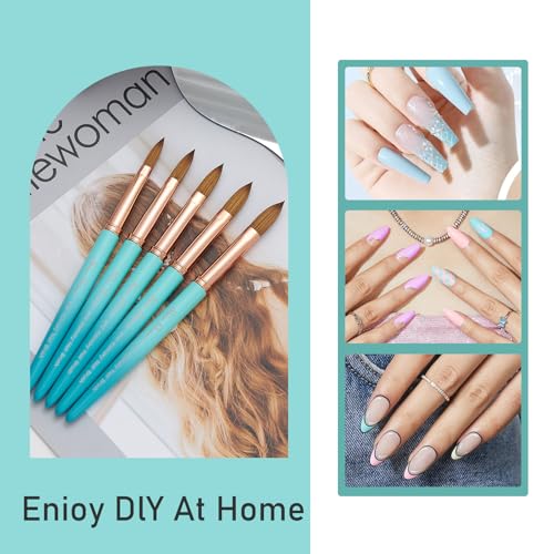 Acrylic Nail Brush Size 14, 100% Pure Kolinsky Nail Brush for Acrylic Application, Professional Nail Extension Manicure Tool Nail Drawing Pen for DIY Home Salon(Cyan) - color: Cyan, size: #14