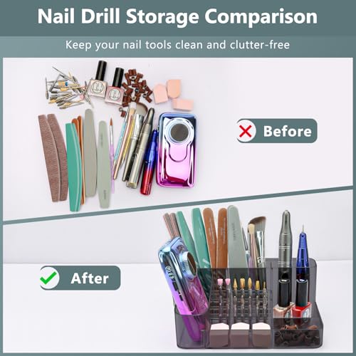 CGBE Nail Drill Holder, 28 Holes Nail Drill Bit Holder- Gray - color: Gray