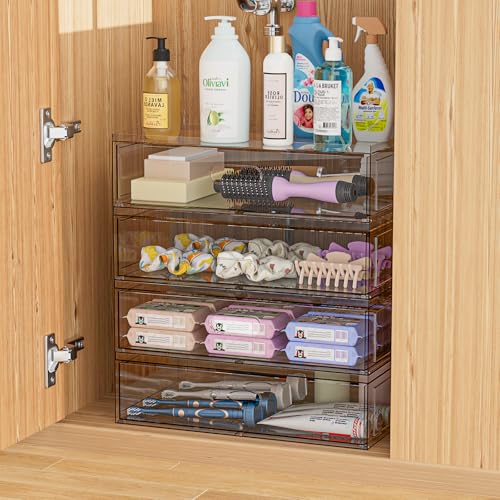 Clear Stackable Makeup Organizer with Drawer, 12''W Acrylic Storage Drawers - size: 3 Pack