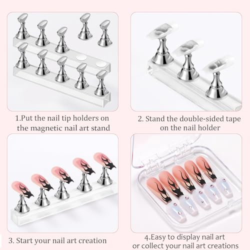 Nail Stand Magnetic Nail Holder for Painting Nails Nail Stands for Press-On - color: Silver
