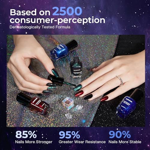 Morovan Magnetic Nail Polish Set: Cat Eye Glitter Dark Red Green Blue Black - color: Blue