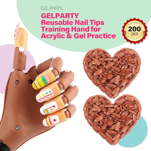 GELPARTY 200 Brown Nail Tips for Practice Hand, Replacement Training Tips