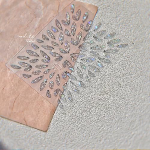 5D Embossed Nail Stickers, Premium Salon-Quality Self-Adhesive 3D Nail Art Decals, Refined Classic Designs for Easy DIY Manicure (Glass Wing) - color: Glass Wing