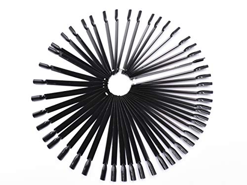 2 Sets 100 Tips Fan Shape Plastic Nail Art Tips Display Polish Board Display Practice Sticks with Metal Split Ring Holder (Black) - color: Black