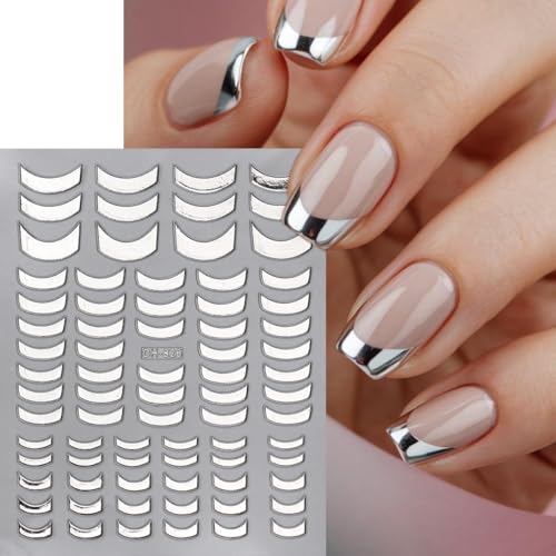 8 Sheets Gold Silver French Stripe Line Nail Stickers, 3D Self-Adhesive - color: Dh-825+826