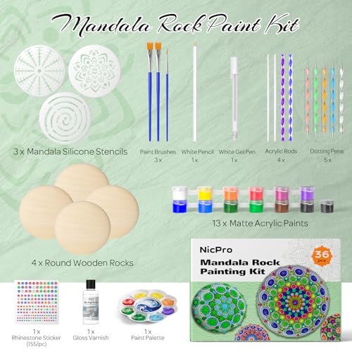 Nicpro Mandala Rock Painting Kit Craft Kits for Adults Mandala Dotting Tool