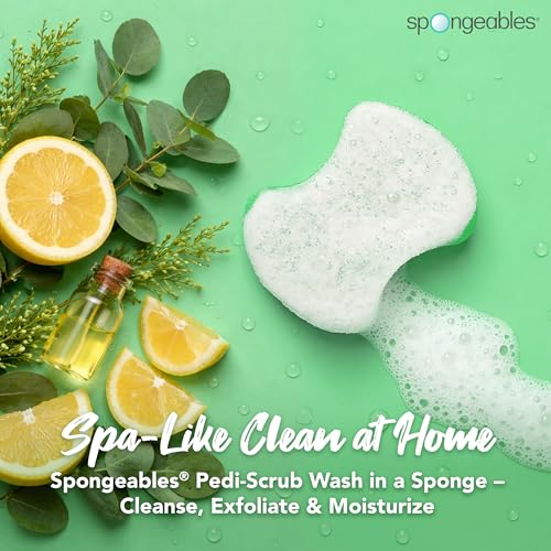 Spongeables Pedi Scrub Foot Exfoliating 5+ Wash Sponge, Citron Eucalyptus, 6 Count - color: Citron Eucalyptus, size: 1 Count (Pack of 6)
