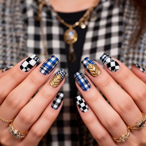 PH PandaHall 3pcs Plaid Pattern Nail Stamping Plates Checkered Nail Image Plate Geometric Nails Art Stencils Line Tartan Nails Art Templates for Women Manicures Salon DIY Printing Design - style: Plaid Pattern