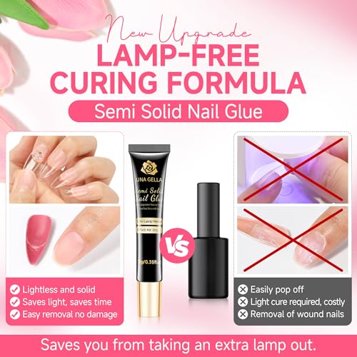 UNA GELLA No Lamp Needed Nail Glue for Press Ons 10ml*2pcs Super Strong