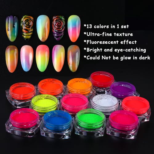 13 Colors Neon Phosphor Nail Pigment Powder Set - color: 13pcs Fluorescent Powder