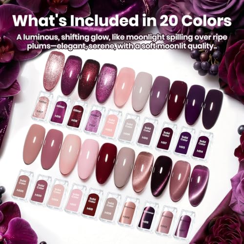 Beetles Purple Gel Nail Polish Set, 24 Pcs 20 Colors Purple Mauve Burgundy - color: Soirée Queen