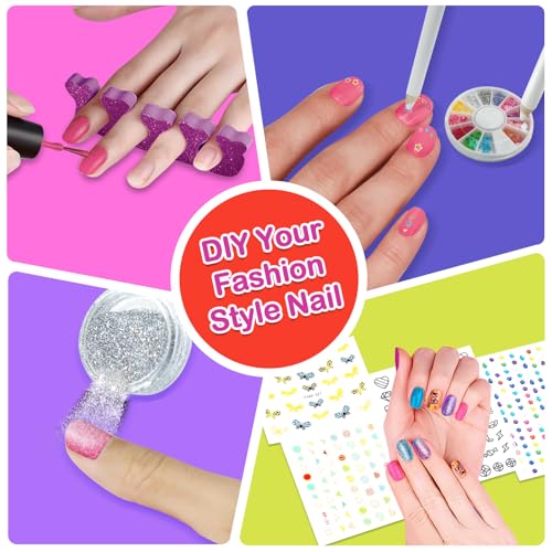 Nail Polish Kit for Girl , Kids Nail Art Salon Set with Nail Dryer , Nail Art Kit for Girls Ages 8-12,Makeup Manicures Decoration Studio Gifts for Christmas Birthday Spa Party Favors