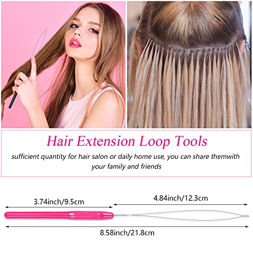 Chuangdi 20 Pieces Hair Extension Loop Threader Hook Needle Tool, Rose Red - color: Rose Red