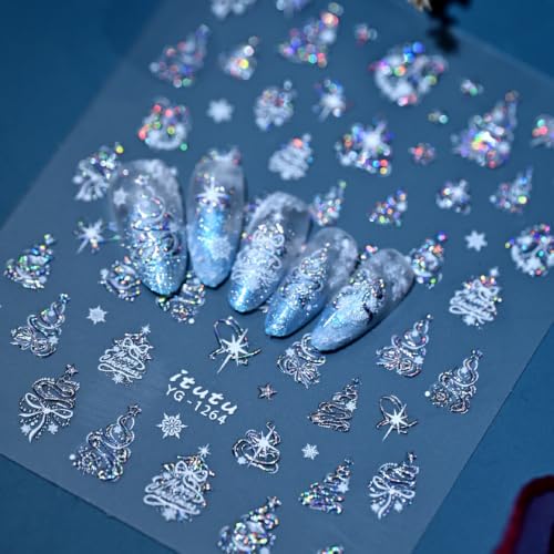 Laser Silver White Glitter Star Christmas Tree Christmas Nail Stickers - color: Color 15