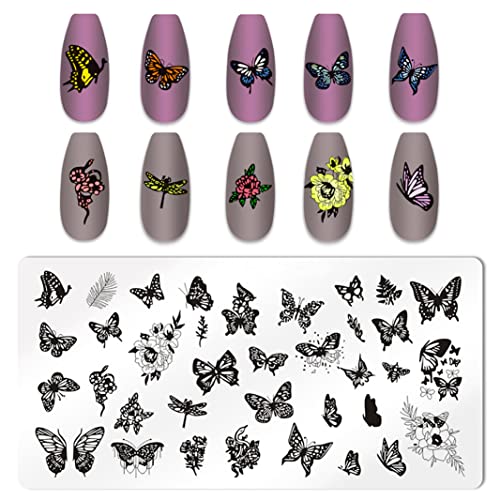 6pcs Butterfly Nail Stamping Plate Nail Stamping Kit for Nails Butterfly Flower Bird Feather Leaf Image Plates Stamper Kit Nail Stamping Plates for Nails - color: Butterfly Nail Stamping Plate