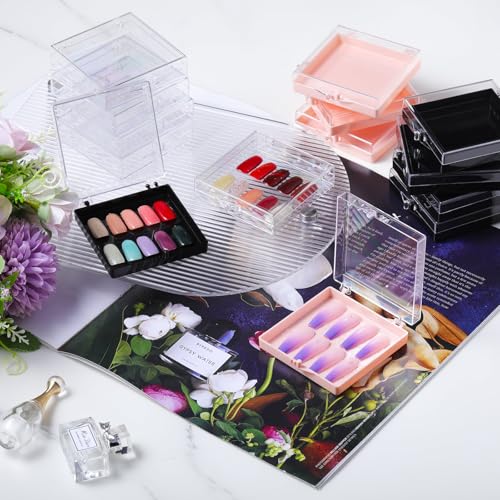Landhoow 15 Pcs Press on Nail Box, Acrylic Display Case,Clear, Black, Pink - color: Clear, Black, Pink