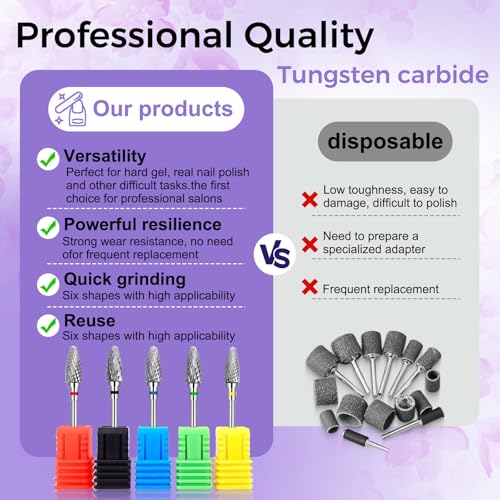 Fantexy 3/32" Carbide Nail Drill Bit Set, Tungsten Steel, 5 Pieces