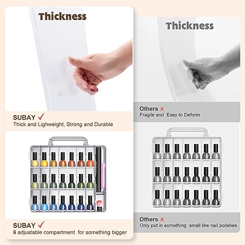 SUBAY 2 Pcs Portable Nail Polish Organizer, Clear Double Side Nail Polish Holder,Gel Nail Storage for 48 Bottles with 6 Adjustable Dividers in Each Side Space Saver Grey - size: 2 Pcs Grey