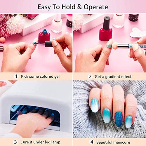 1Pc UV Gel Nail Gradient Sponges Pen With 16Pcs Replaceable Sponge Heads Double Head Nail Ombre Brush Acrylic Manicure DIY Nail DesignTools - color: white