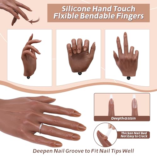 Realistic Silicone Practice Hand for Acrylic Nails, Flex Fingers - color: Suction Cup Stand Color 5 Mount Prominent Bone Contours