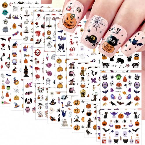 30Sheets Halloween Nail Stickers, Ghost, & Skull, Spider Design - color: Style-20