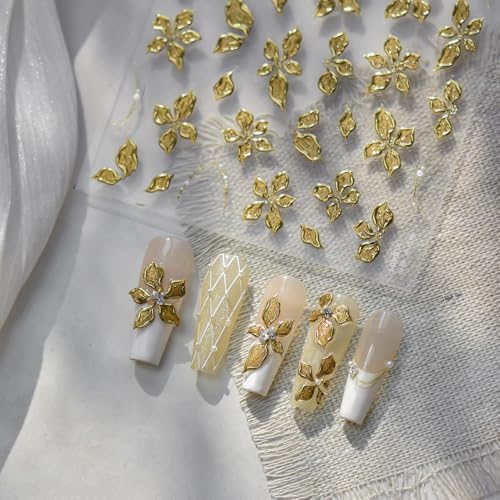 5D Embossed Nail Stickers, Premium Salon-Quality Self-Adhesive 3D Nail Art Decals, Refined Classic Designs for Easy DIY Manicure (Golden Flora) - color: Golden Flora