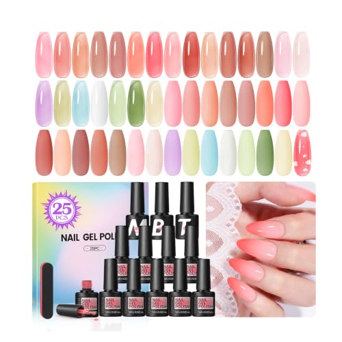 COSCELIA Jelly Gel Nail Polish 22 Colors with 3PCS Base Top Coat Translucent Pastel Nude Pink Green U V Gel Polish Soak Off Nail Gel Kit for Salon Home Nail Art - color: 21 Colors Jelly Gel Nail Polish 01