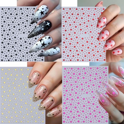 10 Sheets Star Nail Stickers for Nail Art, 3D Self-Adhesive Nail Decals - color: Five Star Colorfull
