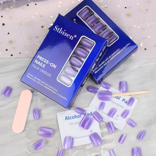 Stbisne Purple Press On Nails Short Lavender Color Cat Eye Square Fake Nail - color: M03-Amethyst Drift