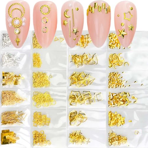 3D Nail Charms Mix Gold Nail Charms for Nails Gold Flatback Nail Pearls Nail Charm Gems Pearls for Nails Jewelry for DIY Nails Art Supplies Accessories Crafts Decorations for Women Girls - color: Rhinestone 08