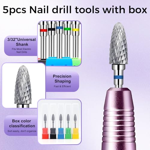 Fantexy 3/32" Carbide Nail Drill Bit Set, Tungsten Steel, 5 Pieces